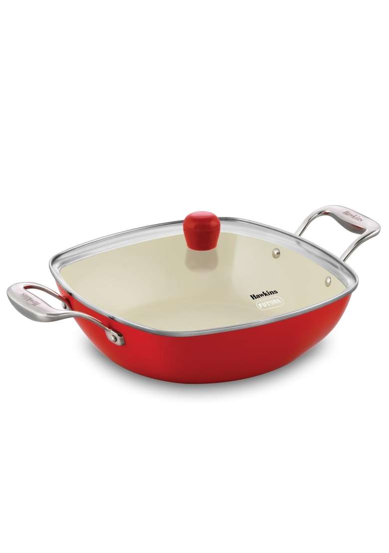 Hawkins Qué Cerá Cerá Kadhai Wok with Glass Lid | 3 L | 3.2 Qt | Induction Compatible - Indya