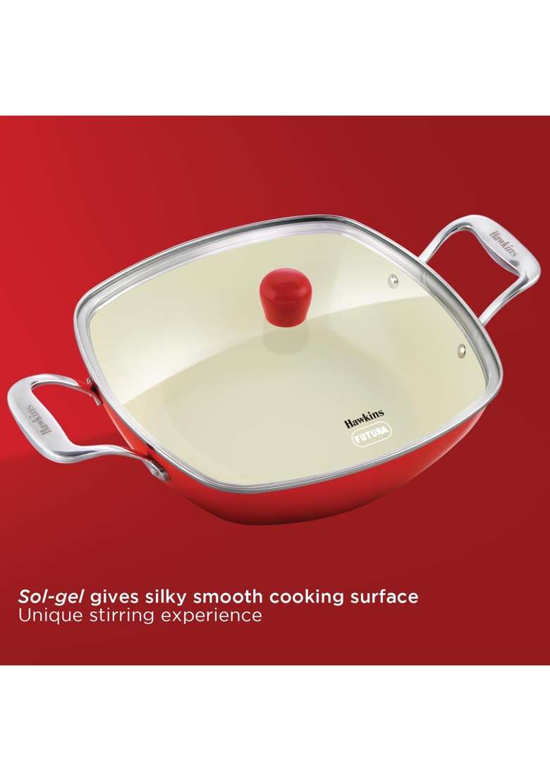 Hawkins Qué Cerá Cerá Kadhai Wok with Glass Lid | 3 L | 3.2 Qt | Induction Compatible - Indya