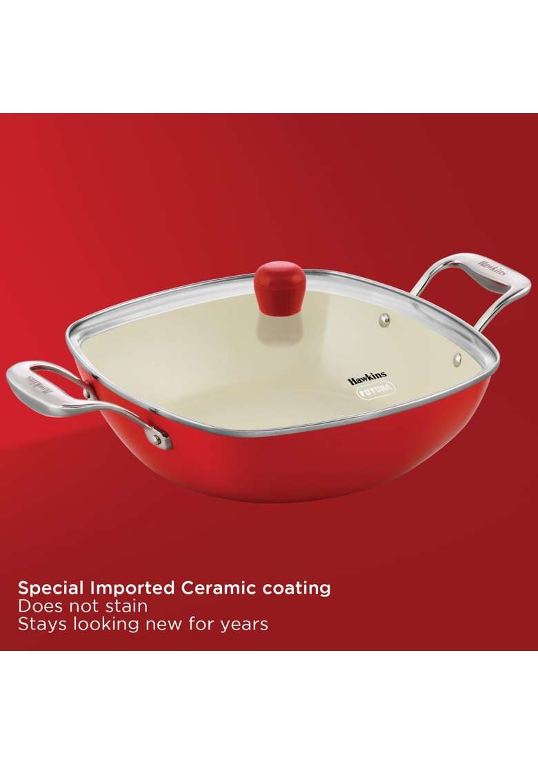 Hawkins Qué Cerá Cerá Kadhai Wok with Glass Lid | 3 L | 3.2 Qt | Induction Compatible - Indya