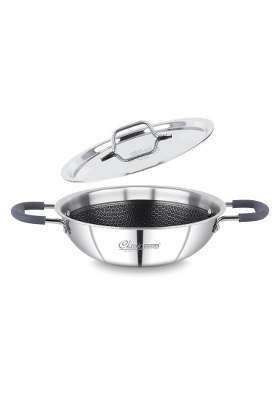 Classic Steels Hexa Comb Triply Kadai Wok with Steel Lid | 2.5 L | 2.6 Qt | 24 cm | 9.4 Inch | Induction Compatible | Non-Stick