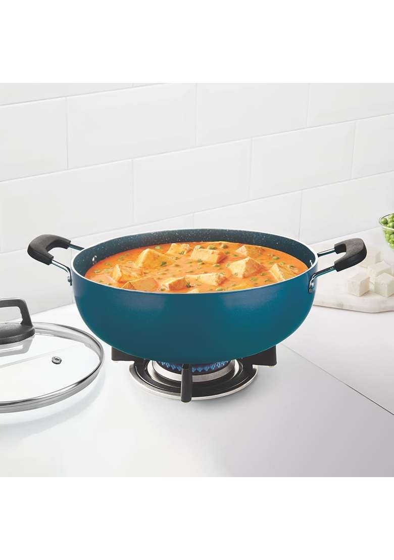 Borosil ProChef Non-Stick Aluminum Kadhai Wok with Lid | 26 cm | 10.2 Inch | Dishwasher Safe | PFOA Free - Indya