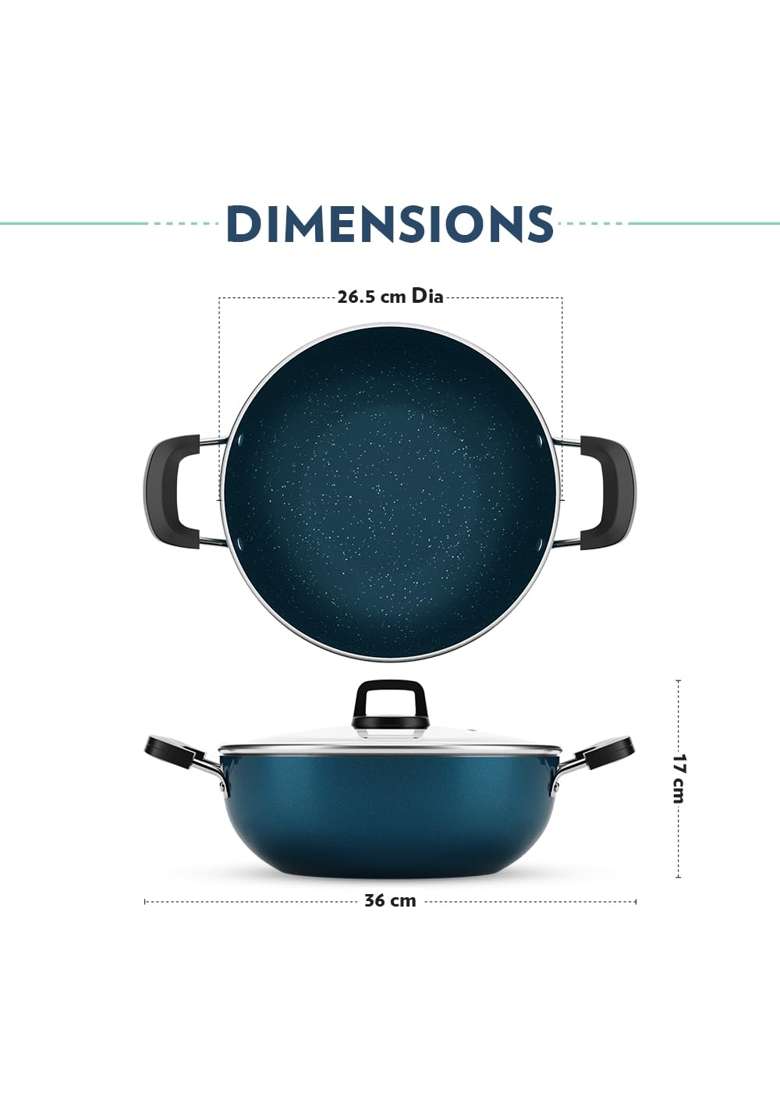 Borosil ProChef Non-Stick Aluminum Kadhai Wok with Lid | 26 cm | 10.2 Inch | Dishwasher Safe | PFOA Free - Indya