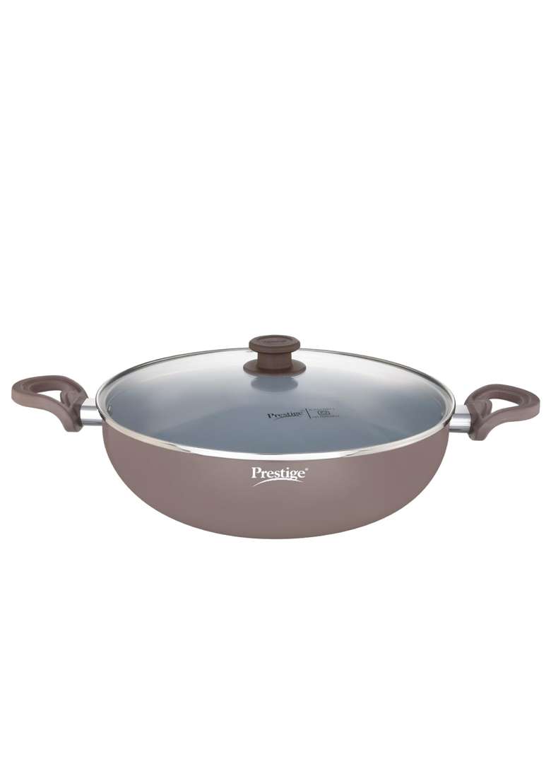 Prestige Ceraglide Duo Deep Kadai Wok with Lid Non-Stick Ceramic Coating | 5 L | 5.3 Qt | 30 cm | 11.8 Inch | Induction Compatible - Indya