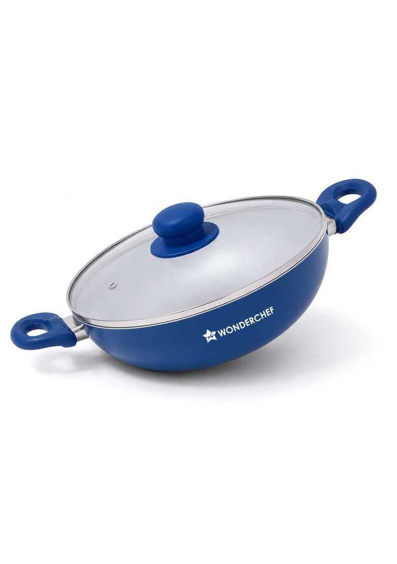 Wonderchef Natura Ceramic Kadhai Wok and Glass Lid for Cooking | 2.5 L | 2.6 Qt | 24 cm | 9.4 Inch | Induction Compatible | PFOA Free | Non-Toxic - Indya