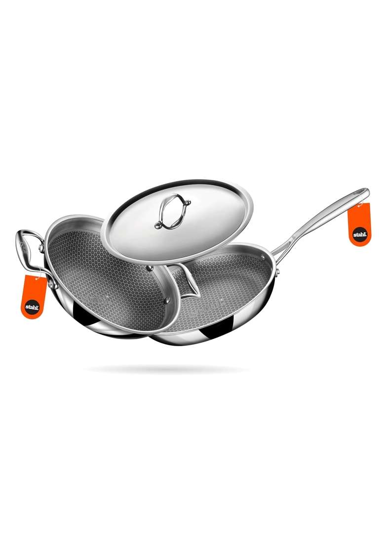stahl Artisan Hybrid Triply Stainless Steel Cookware Set | 24 cm | 9.4 Inch | 3-Piece Set | Induction Compatible | Non-Stick - Indya