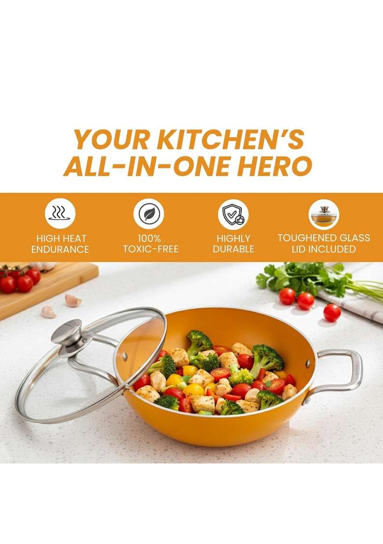 SALFORD Ceramic Non Stick Kadai | 24 cm | 9.4 Inch | Non-Toxic - Indya