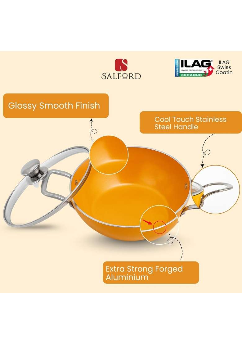 SALFORD Ceramic Non Stick Kadai | 24 cm | 9.4 Inch | Non-Toxic - Indya