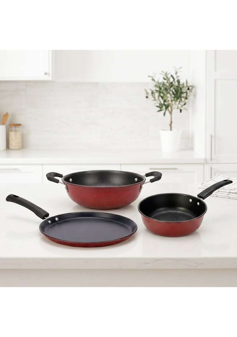 DOZY Non-Stick Cookware | 22 cm | 8.7 Inch | 3-Piece Set | Induction Compatible - Indya