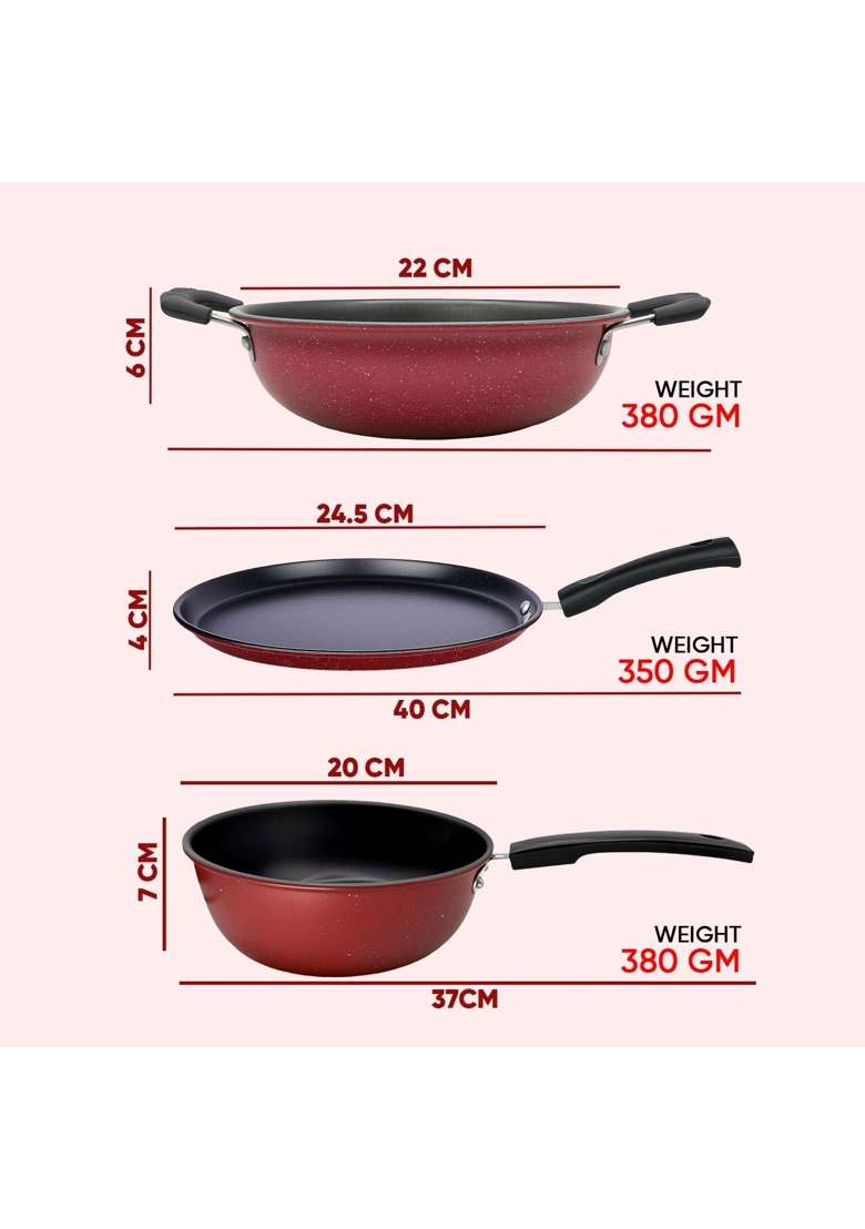 DOZY Non-Stick Cookware | 22 cm | 8.7 Inch | 3-Piece Set | Induction Compatible - Indya