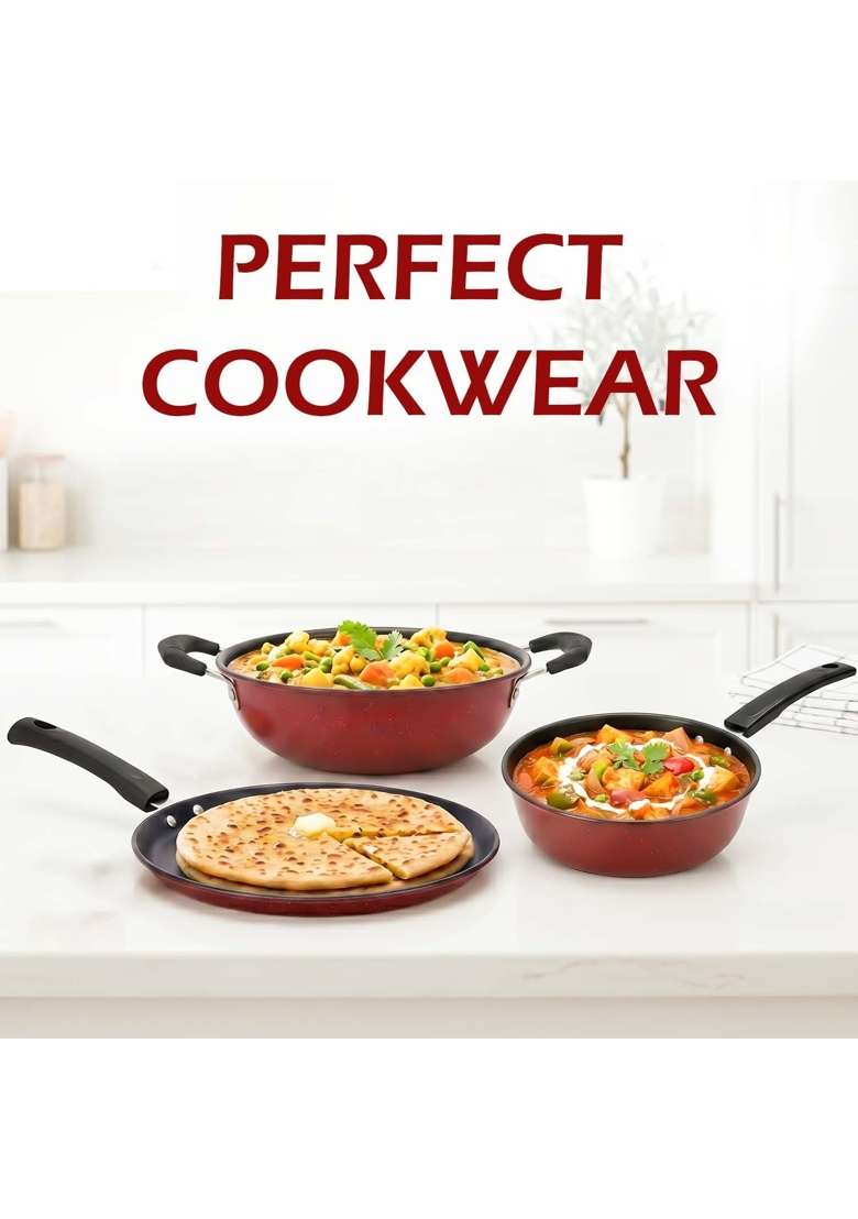 DOZY Non-Stick Cookware | 22 cm | 8.7 Inch | 3-Piece Set | Induction Compatible - Indya