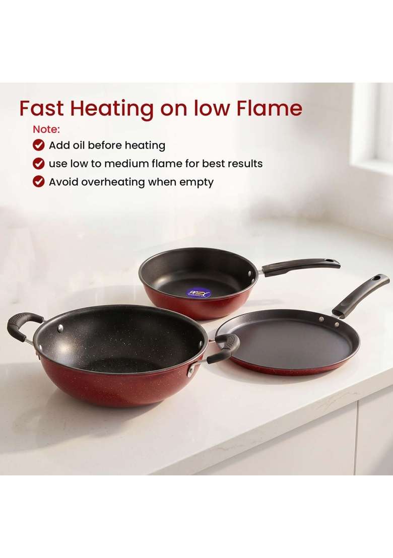 DOZY Non-Stick Cookware | 22 cm | 8.7 Inch | 3-Piece Set | Induction Compatible - Indya