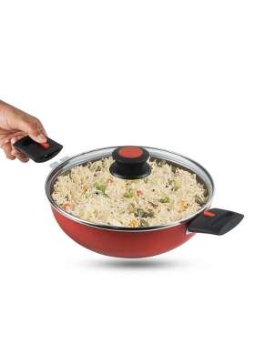 Vinod Popular Aluminium Non Stick Kadai Wok with Detachable | 2.5 L | 2.6 Qt | 24 cm | 9.4 Inch | Induction Compatible | With Lid