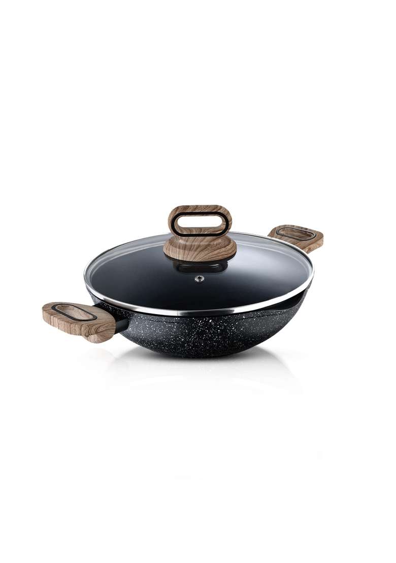 BERGNER Ultimate Non-Stick Kadai Wok with Glass Lid | 2 L | 2.1 Qt | 24 cm | 9.4 Inch | Induction Compatible | Food Safe - Indya