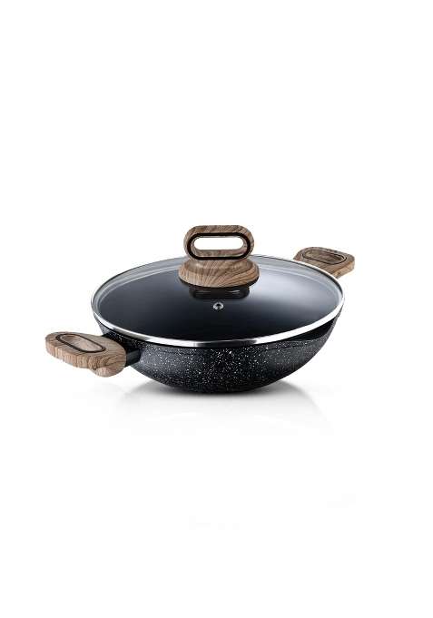 BERGNER Ultimate Non-Stick Kadai Wok with Glass Lid | 2 L | 2.1 Qt | 24 cm | 9.4 Inch | Induction Compatible | Food Safe
