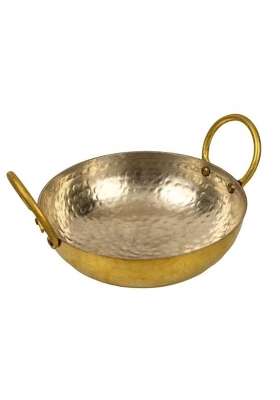 THE HEALING STORE Brass Kadhai Wok with Insulated Heat-Resistant Handle and Pital Lid | 2 L | 2.1 Qt | Non-Toxic | Tin Lined Kalai