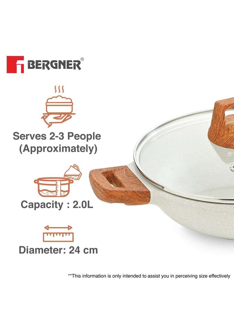 BERGNER Naturally Cast Aluminum | 2 L | 2.1 Qt | 24 cm | 9.4 Inch | Induction Compatible | Non-Stick | With Lid - Indya