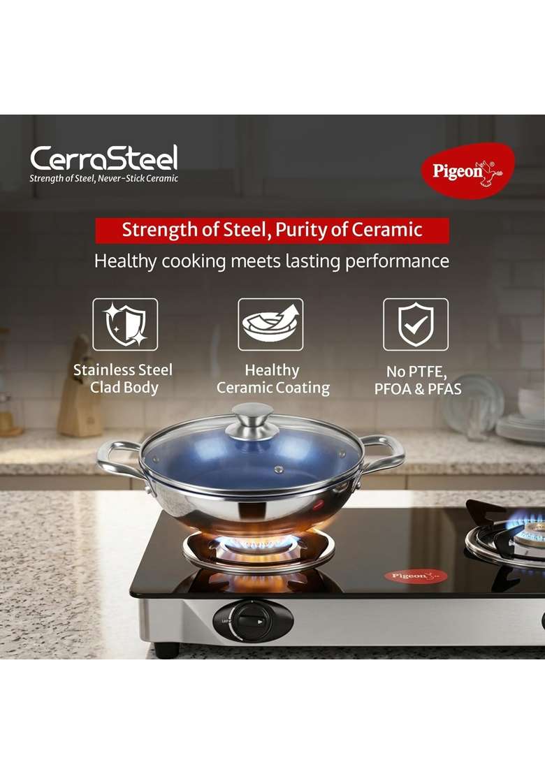 Pigeon Cerrasteel Ceramic Kadai Wok | 24 cm | 9.4 Inch | Non-Stick - Indya