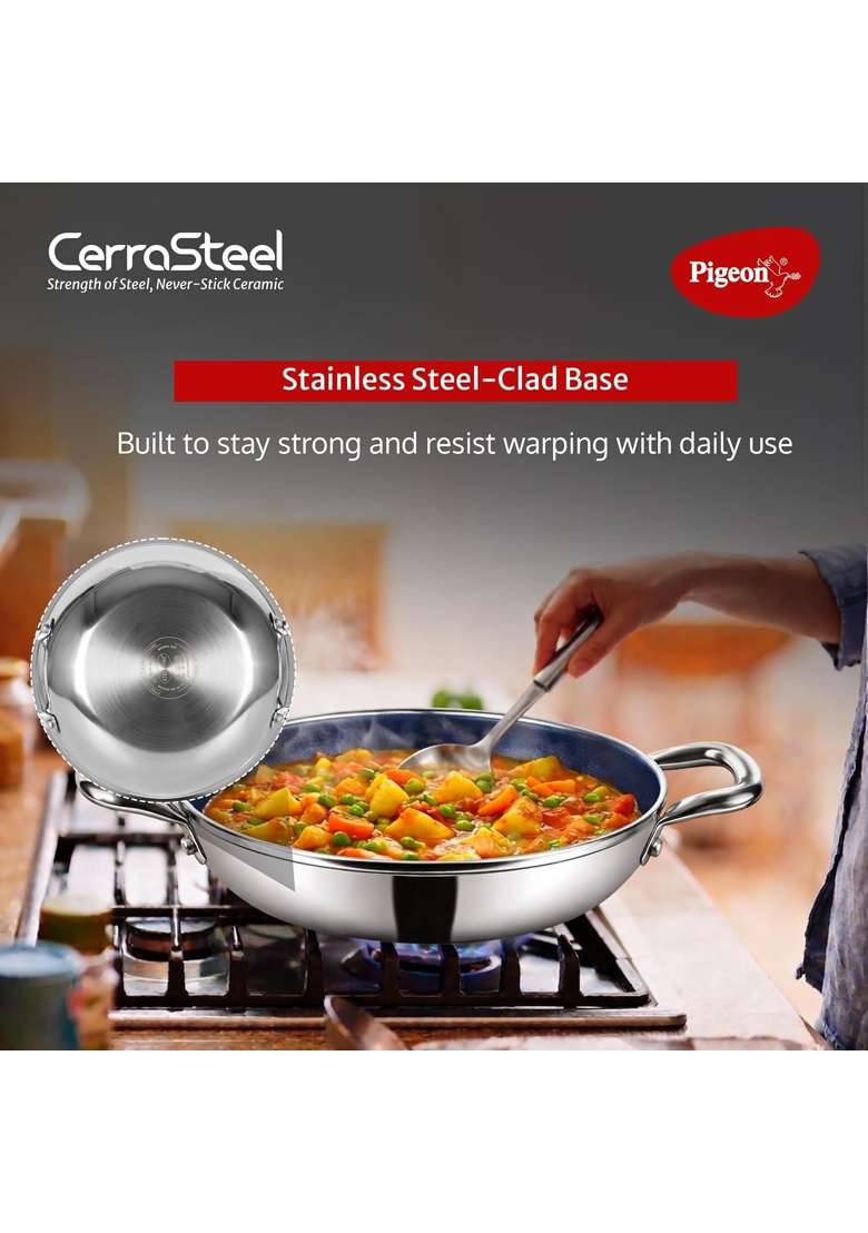 Pigeon Cerrasteel Ceramic Kadai Wok | 24 cm | 9.4 Inch | Non-Stick - Indya