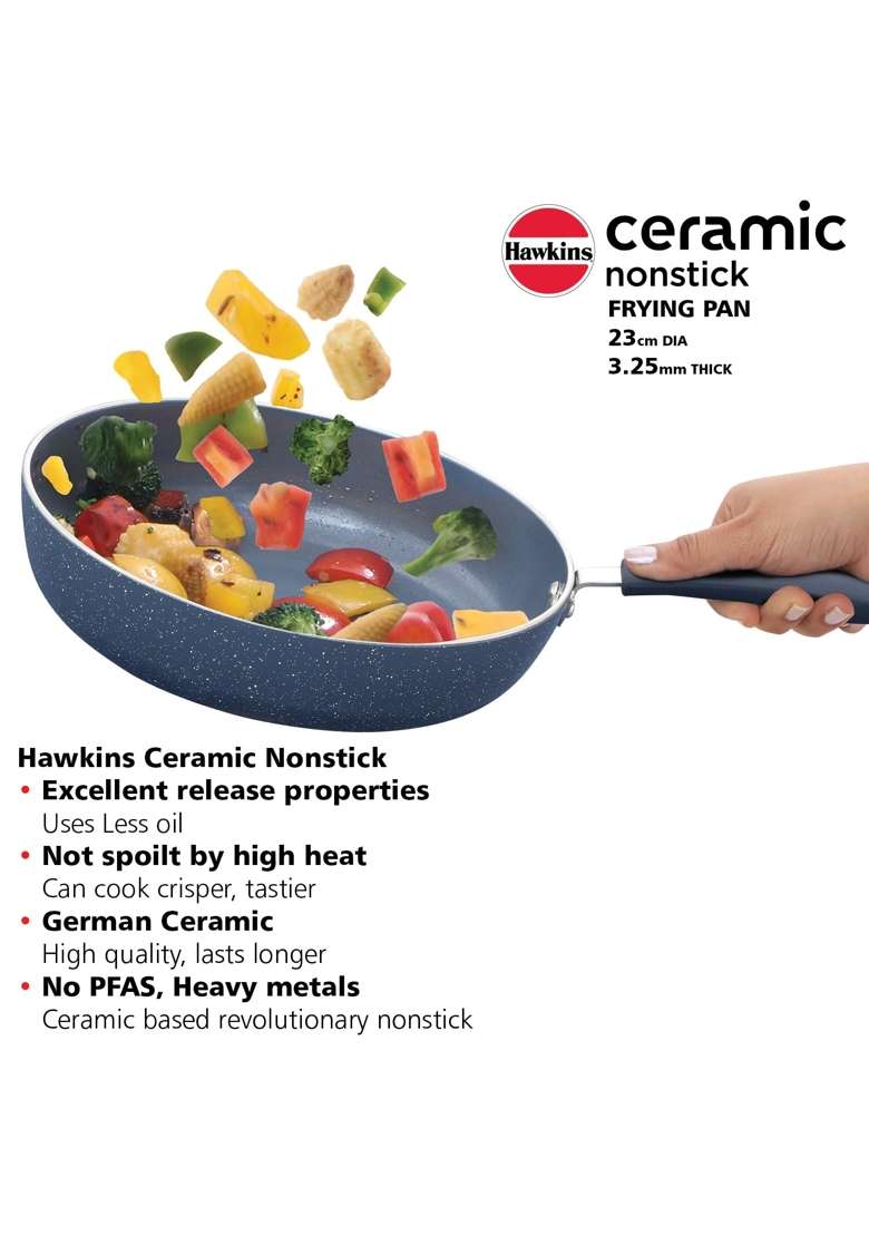 Hawkins Ceramic Nonstick Frying Pan | 23 cm | 9.1 Inch | Induction Compatible | With Lid - Indya