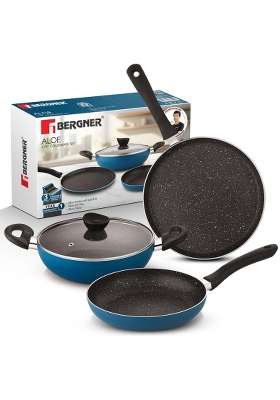 BERGNER Aloe Non-Stick Cookware Set | 2.5 L | 2.6 Qt | 24 cm | 9.4 Inch | 4-Piece Set | Induction Compatible | PFOA Free | With Lid