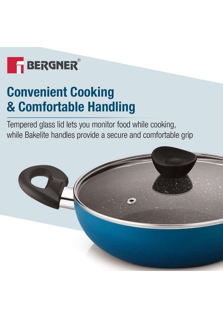 BERGNER Aloe Non-Stick Cookware Set | 2.5 L | 2.6 Qt | 24 cm | 9.4 Inch | 4-Piece Set | Induction Compatible | PFOA Free | With Lid - Indya