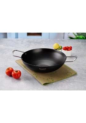Sumeet Super Smooth Pre Seasoned Carbon Steel | 3500 ml | 118.3 fl oz | 29.6 cm | 11.7 Inch | Induction Compatible | Non-Stick