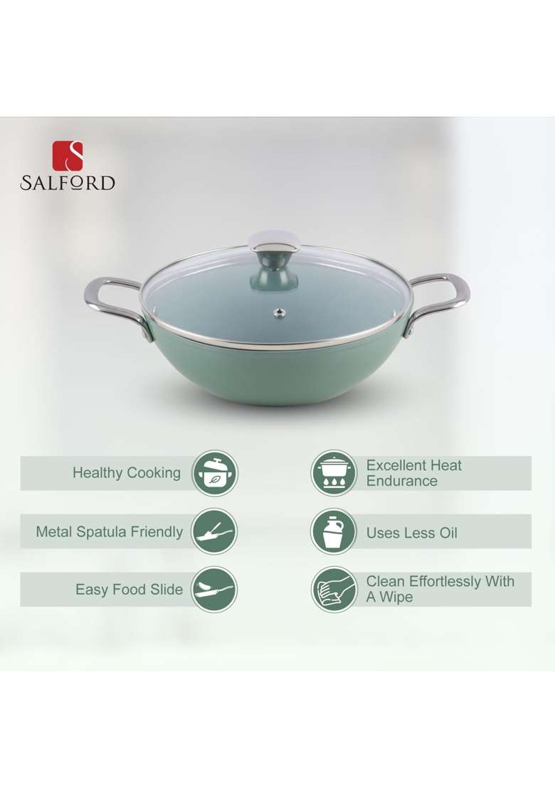 SALFORD Ceramic Non Stick Kadai | 24 cm | 9.4 Inch | Non-Toxic - Indya