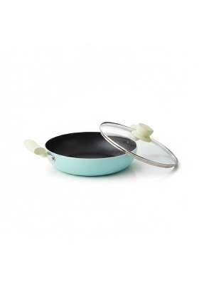 ANJALI Kitchenware Santorini Kadai Wok with Glass Lid | 2 L | 2.1 Qt | Induction Compatible | Non-Stick
