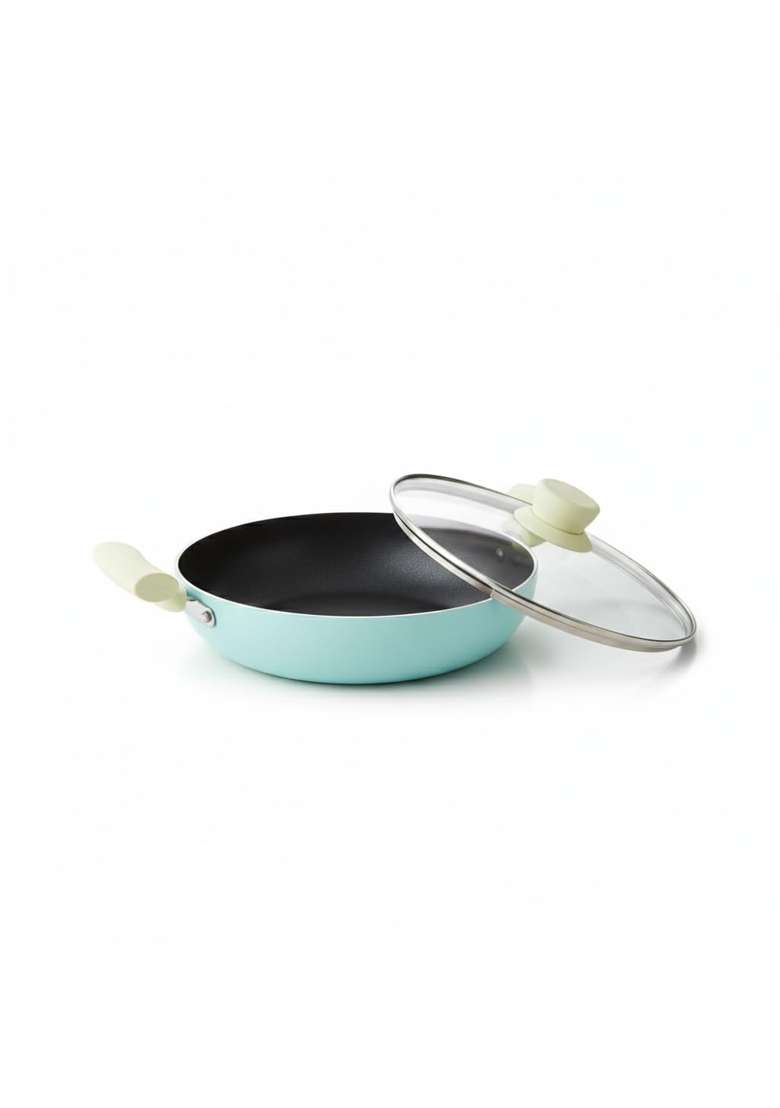 ANJALI Kitchenware Santorini Kadai Wok with Glass Lid | 2 L | 2.1 Qt | Induction Compatible | Non-Stick - Indya