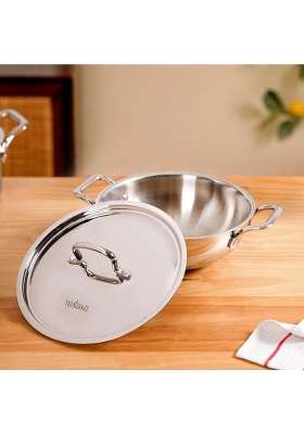 Nestasia TriPly Stainless Steel Kadai Wok with Lid | 3000 ml | 101.4 fl oz | Induction Compatible | Non-Stick