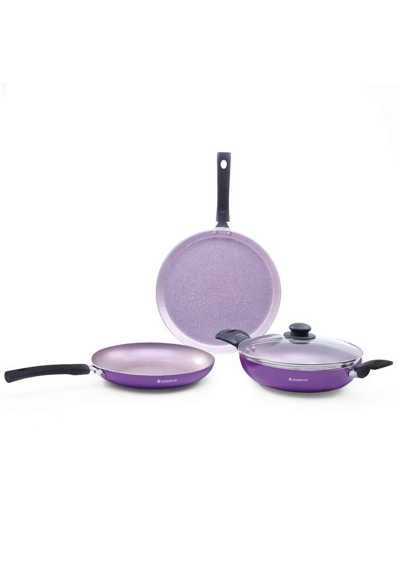 Wonderchef Valencia Non-Stick Cookware Set for Kitchen | 24 cm | 9.4 Inch | Pack of 4 | Induction Compatible | PFOA Free | Non-Toxic | With Lid - Indya