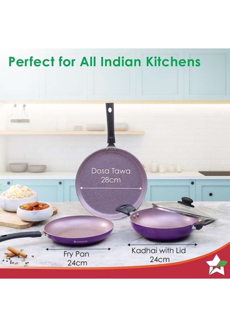 Wonderchef Valencia Non-Stick Cookware Set for Kitchen | 24 cm | 9.4 Inch | Pack of 4 | Induction Compatible | PFOA Free | Non-Toxic | With Lid - Indya
