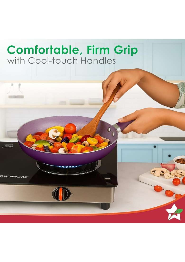 Wonderchef Valencia Non-Stick Cookware Set for Kitchen | 24 cm | 9.4 Inch | Pack of 4 | Induction Compatible | PFOA Free | Non-Toxic | With Lid - Indya