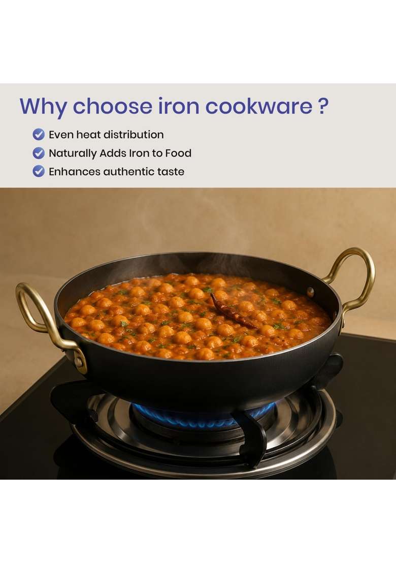 DOZY Iron Non-Stick Frying Pan and Kadai Wok Cookware Set | 2-Piece Set | Induction Compatible - Indya