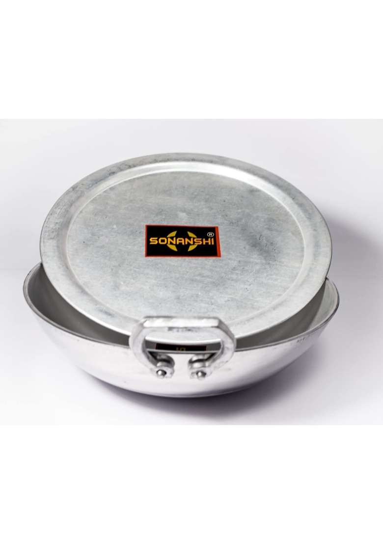 Sonanshi Aluminium Kadai Wok Frying Pan for Cooking Tadka Frying with LID | 10.5 Inch - Indya