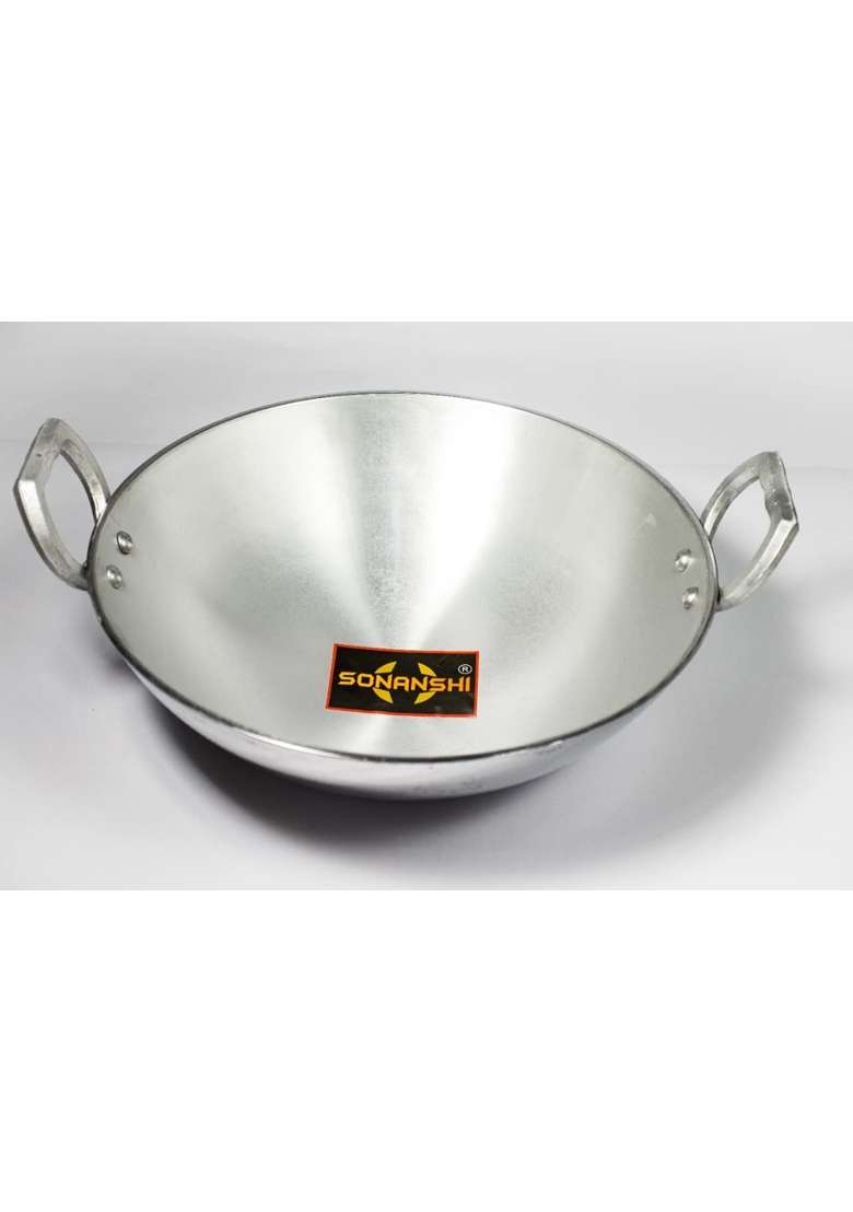 Sonanshi Aluminium Kadai Wok Frying Pan for Cooking Tadka Frying with LID | 10.5 Inch - Indya