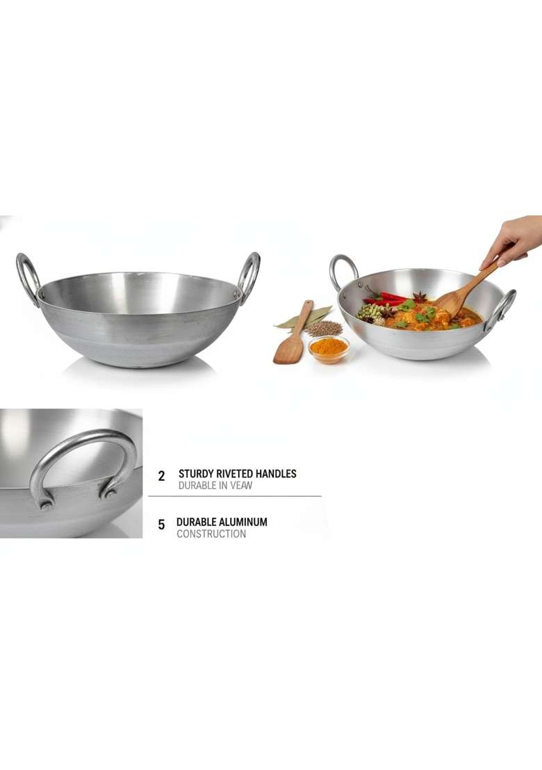 SHIFA CRAFT Aluminium Kadhai Wok Premium Range of Aluminum Deep Kadai | 2 L | 2.1 Qt | Non-Stick - Indya