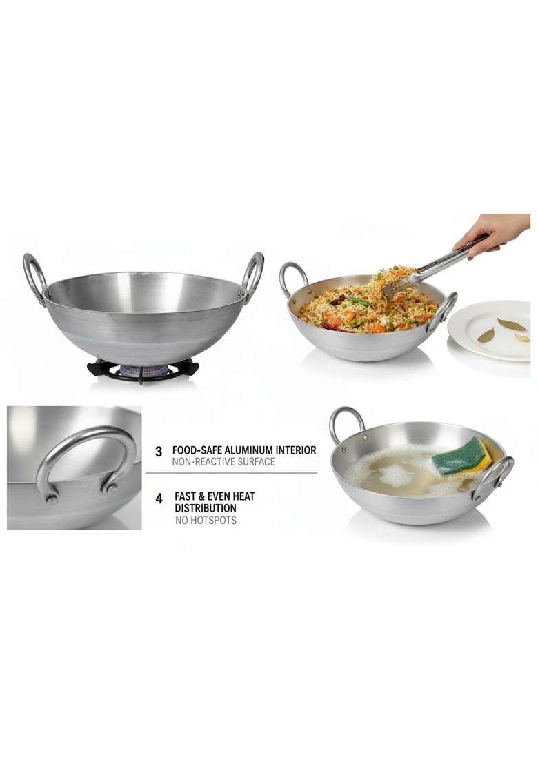 SHIFA CRAFT Aluminium Kadhai Wok Premium Range of Aluminum Deep Kadai | 2 L | 2.1 Qt | Non-Stick - Indya