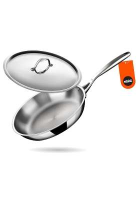 stahl Artisan Triply Stainless Steel Fry Pan with Lid | 1.6 L | 1.7 Qt | 24 cm | 9.4 Inch | Induction Compatible