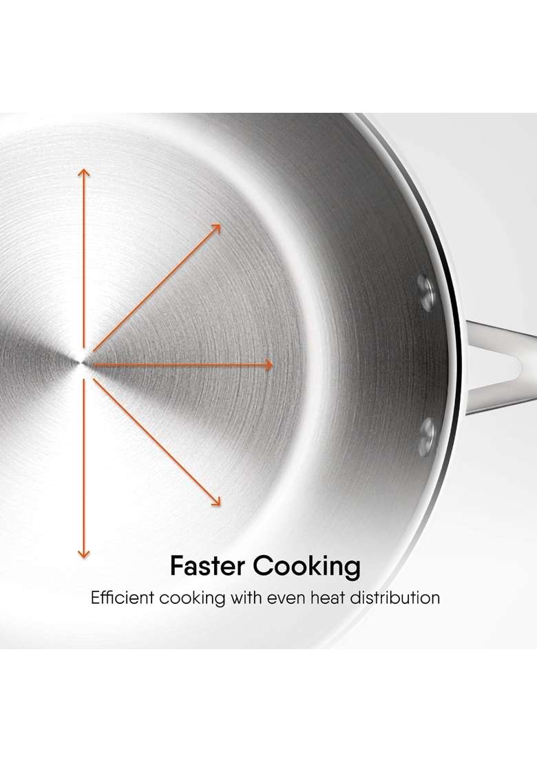 stahl Artisan Triply Stainless Steel Fry Pan with Lid | 1.6 L | 1.7 Qt | 24 cm | 9.4 Inch | Induction Compatible - Indya
