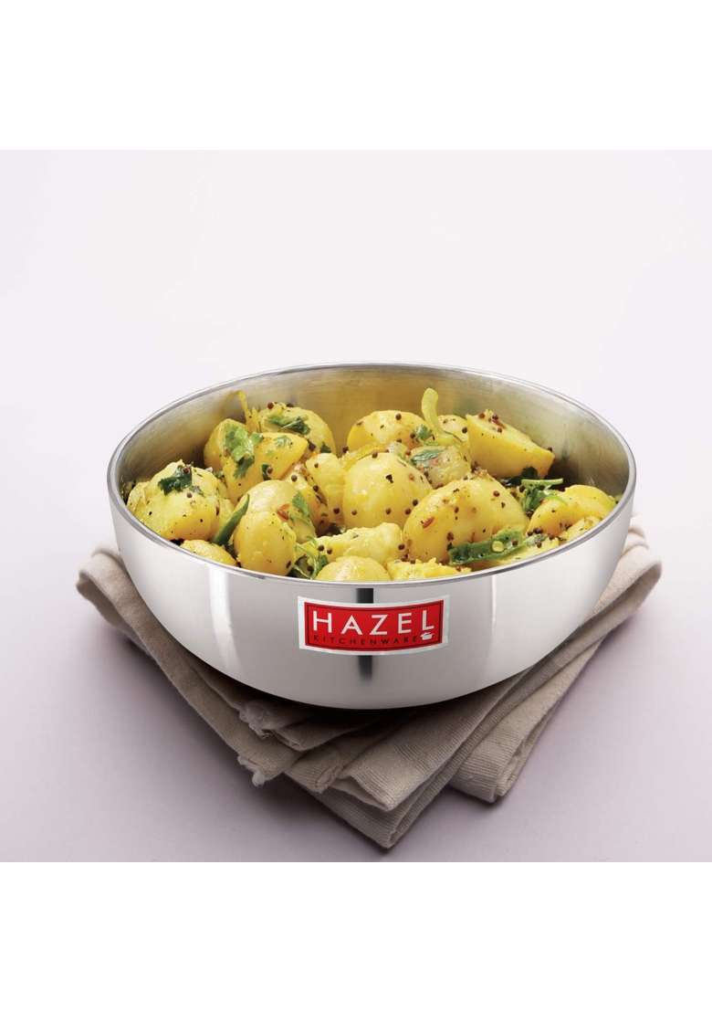 HAZEL Aluminium Kadai Wok Without Handle | 1.5 L | 1.6 Qt | Heavy Bottom | Food Safe - Indya