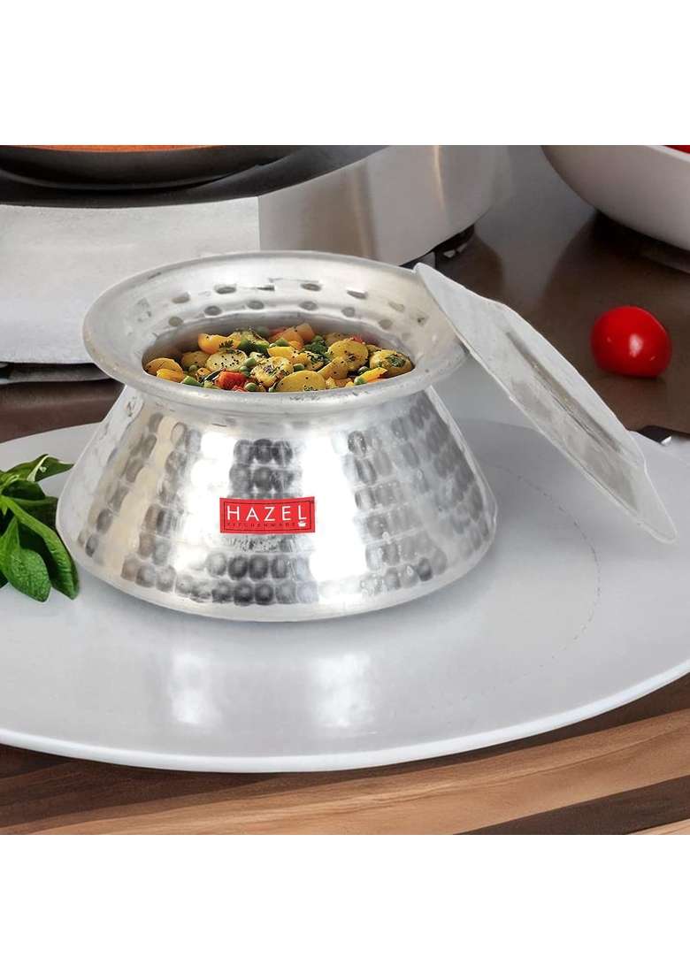HAZEL Aluminium Hammered Finish Kadhai Wok Handi with Lid | 1 L | 1.1 Qt | Food Safe - Indya