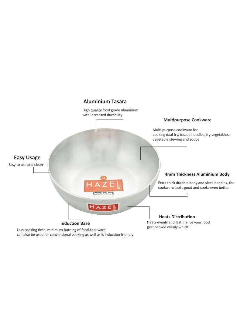HAZEL Aluminium Induction Bottom Tasra Deep Pan | 2.5 L | 2.6 Qt - Indya