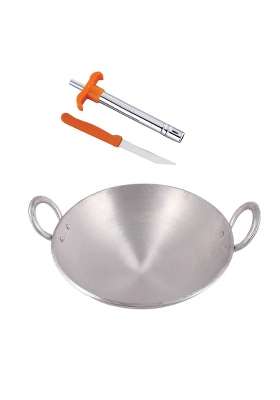 KITCHEN SHOPEE Aluminium Kadai Wok Kadhai Heavy Base Deep Frying Pan for Daily Cooking | 1 L | 1.1 Qt | 20 cm | 7.9 Inch