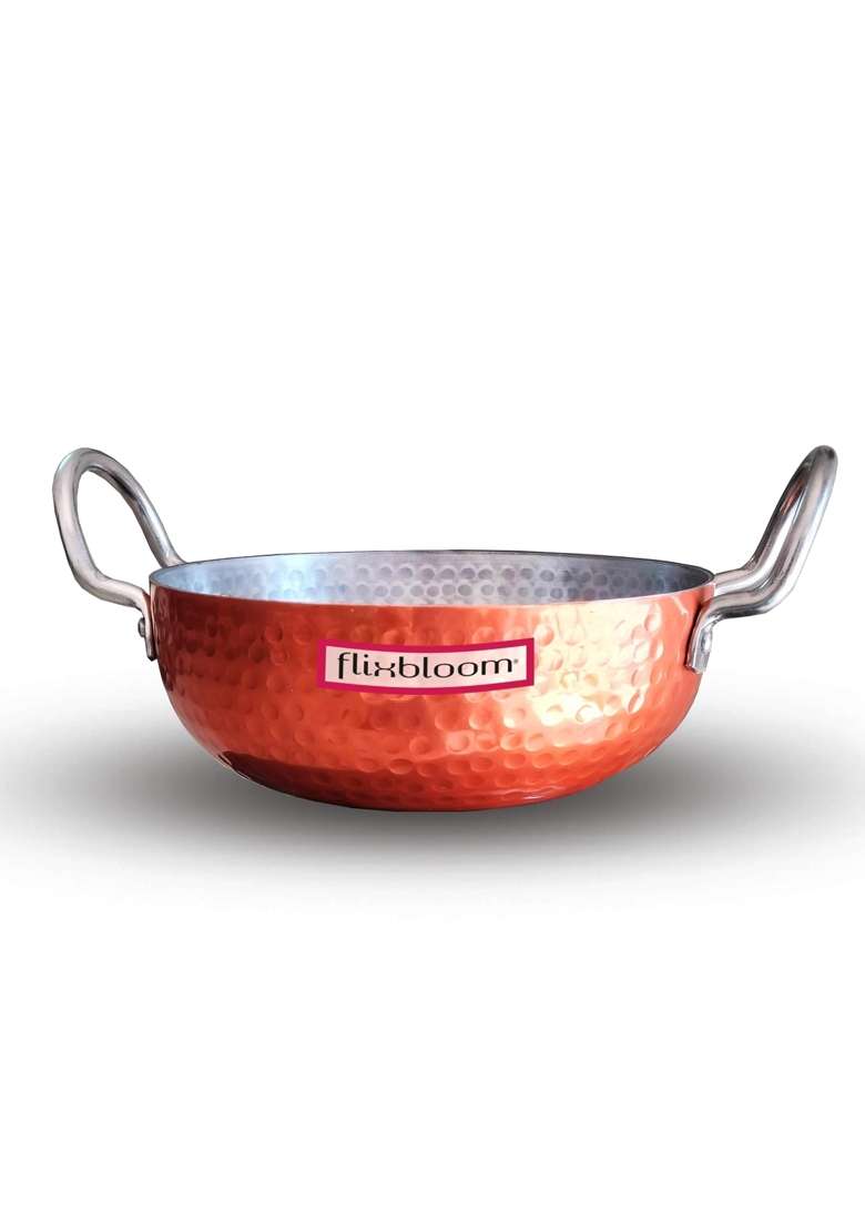FLIXBLOOM Speical Copper Food Grade Cookware Aluminium Kitchen LPG Stovetop and Induction | 3 L | 3.2 Qt | Hammered Finish - Indya