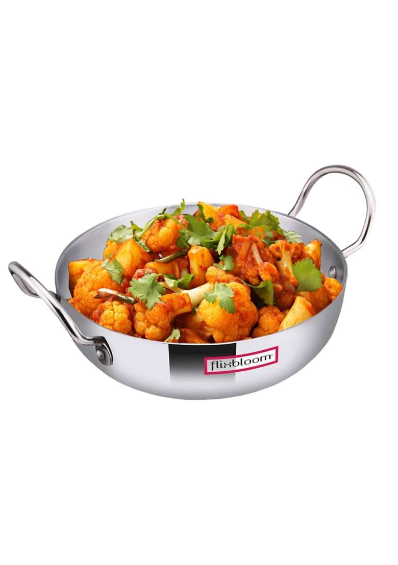 FLIXBLOOM Radiant Kitchen Cookware Kadhai Wok with Handle Thick Aluminium Induction Base | 5 L | 5.3 Qt - Indya