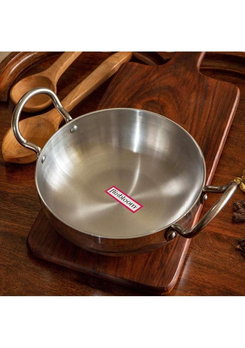 FLIXBLOOM Credible Kitchen Cookware Kadhai Wok with Handle Thick Aluminium Induction Base | 5.5 L | 5.8 Qt - Indya