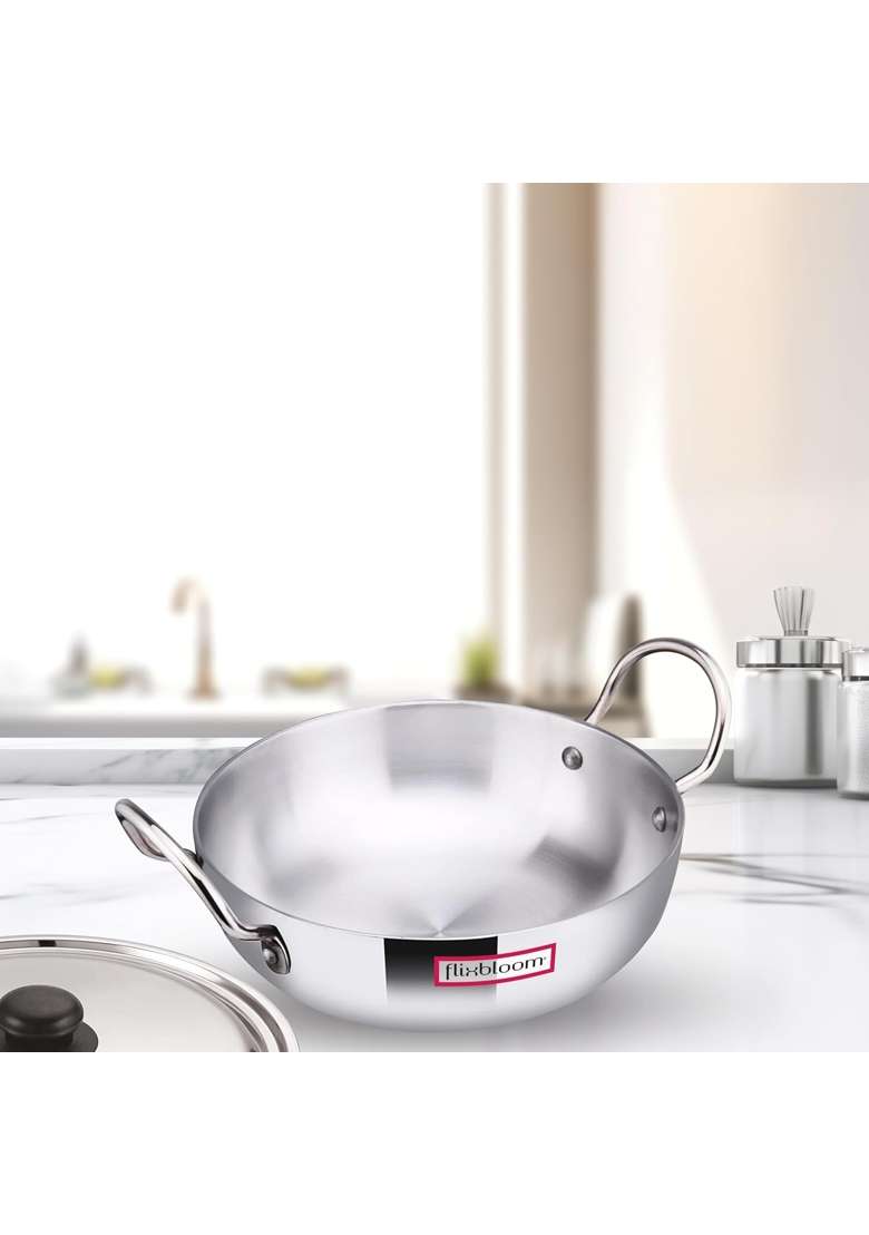 FLIXBLOOM Radiant Kitchen Cookware Kadhai Wok with Handle Thick Aluminium Induction Base | 5 L | 5.3 Qt - Indya