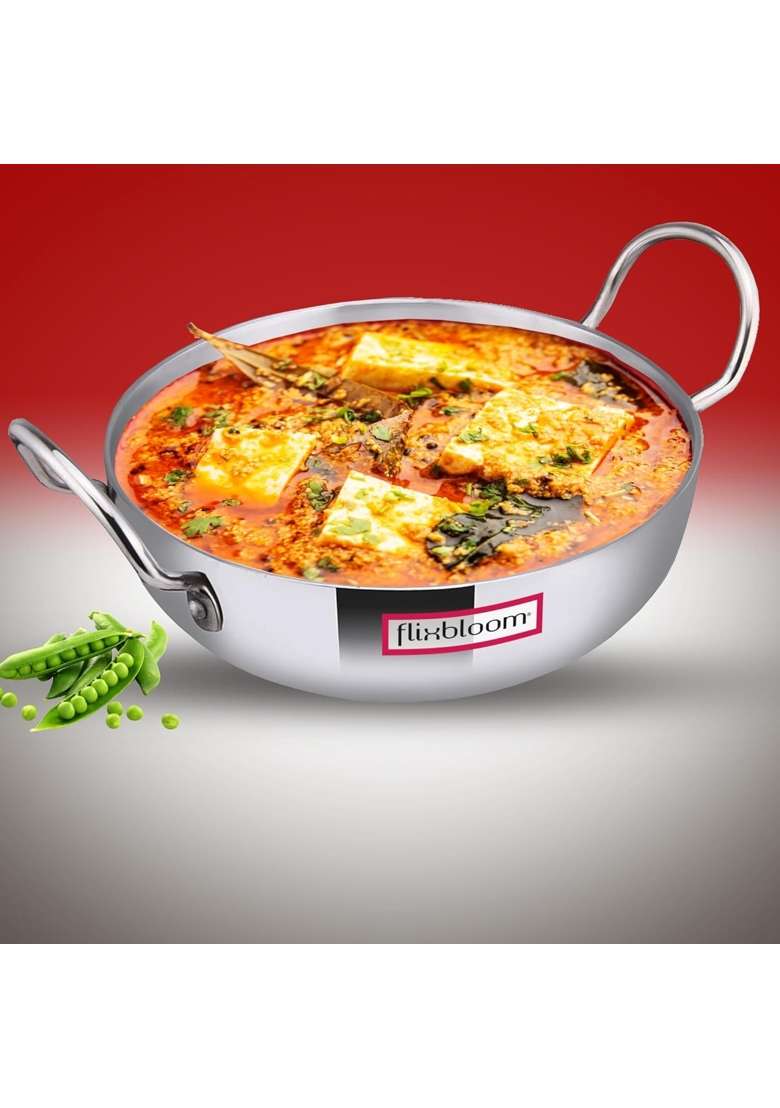 FLIXBLOOM Special Kitchen Thick Aluminium Cookware Kadhai Wok with Handle Induction Base | 4.5 L | 4.8 Qt - Indya