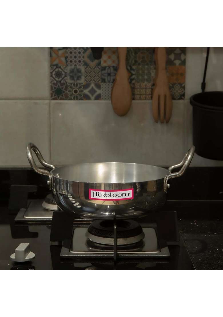 FLIXBLOOM Special Kitchen Thick Aluminium Cookware Kadhai Wok with Handle Induction Base | 4.5 L | 4.8 Qt - Indya